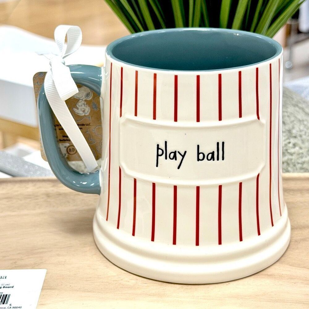 NWT Gorgeous Rae Dunn Peanuts Snoopy Play Ball Baseball Double Sided Big Mug - Picture 8 of 12